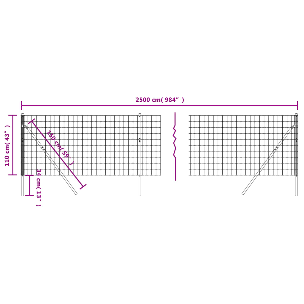 vidaXL Gard plasă de sârmă, antracit, 1,1x25 m, oțel galvanizat vidaXL Gard plasă de sârmă, antracit, 1,1x25 m, oțel galvanizat
