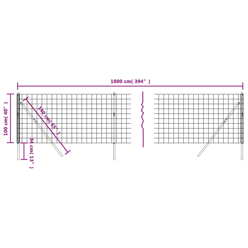 vidaXL Gard plasă de sârmă, antracit, 1x10 m, oțel galvanizat