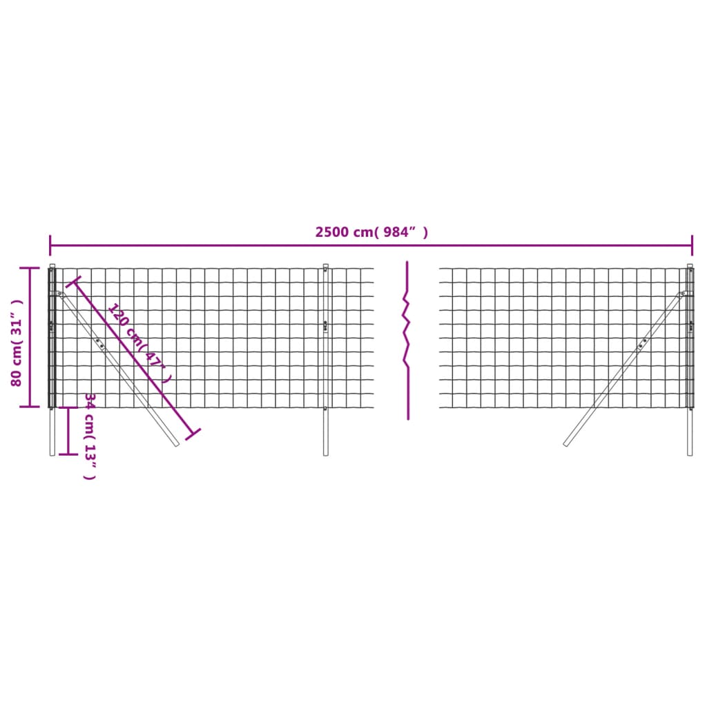 vidaXL Gard plasă de sârmă, antracit, 0,8x25 m, oțel galvanizat vidaXL Gard plasă de sârmă, antracit, 0,8x25 m, oțel galvanizat