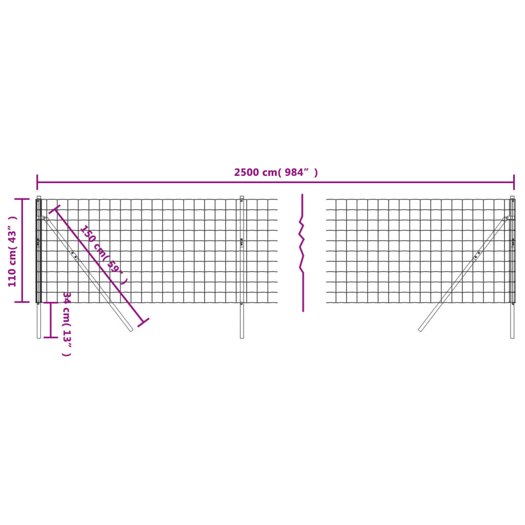 vidaXL Gard plasă de sârmă, antracit, 1,1x25 m, oțel galvanizat vidaXL Gard plasă de sârmă, antracit, 1,1x25 m, oțel galvanizat