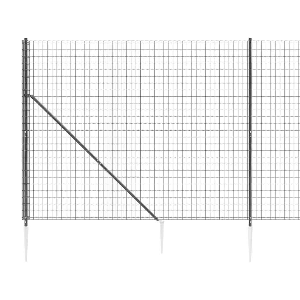 vidaXL Gard plasă de sârmă cu țăruși de fixare, antracit, 1,8x25 m vidaXL Gard plasă de sârmă cu țăruși de fixare, antracit, 1,8x25 m