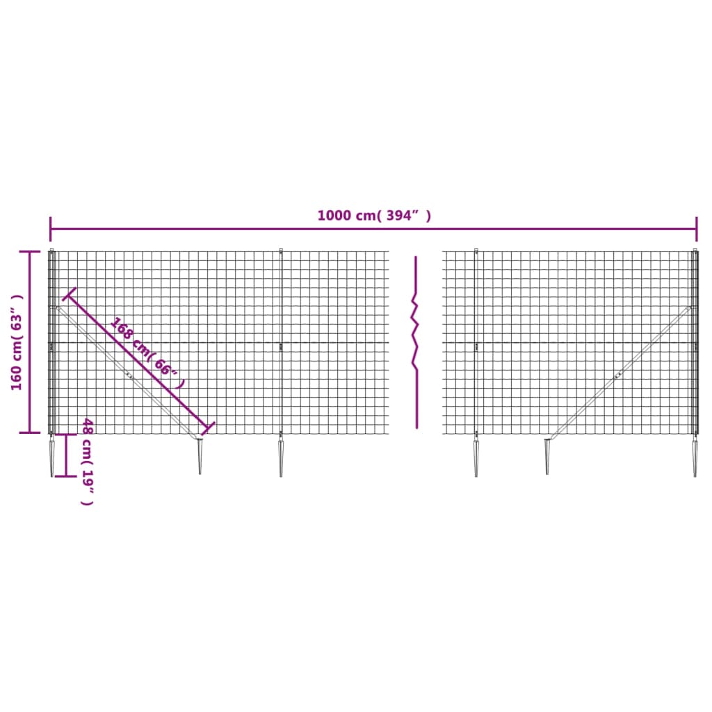vidaXL Gard plasă de sârmă cu țăruși de fixare, antracit, 1,6x10 m vidaXL Gard plasă de sârmă cu țăruși de fixare, antracit, 1,6x10 m