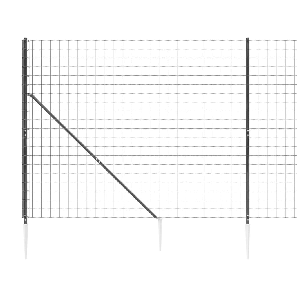 vidaXL Gard plasă de sârmă cu țăruși de fixare, antracit, 1,8x10 m vidaXL Gard plasă de sârmă cu țăruși de fixare, antracit, 1,8x10 m