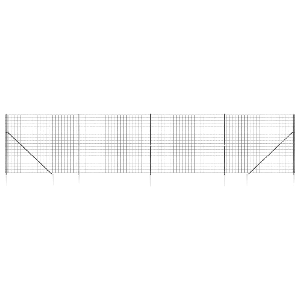 vidaXL Gard plasă de sârmă cu țăruși de fixare, antracit, 2x10 m
