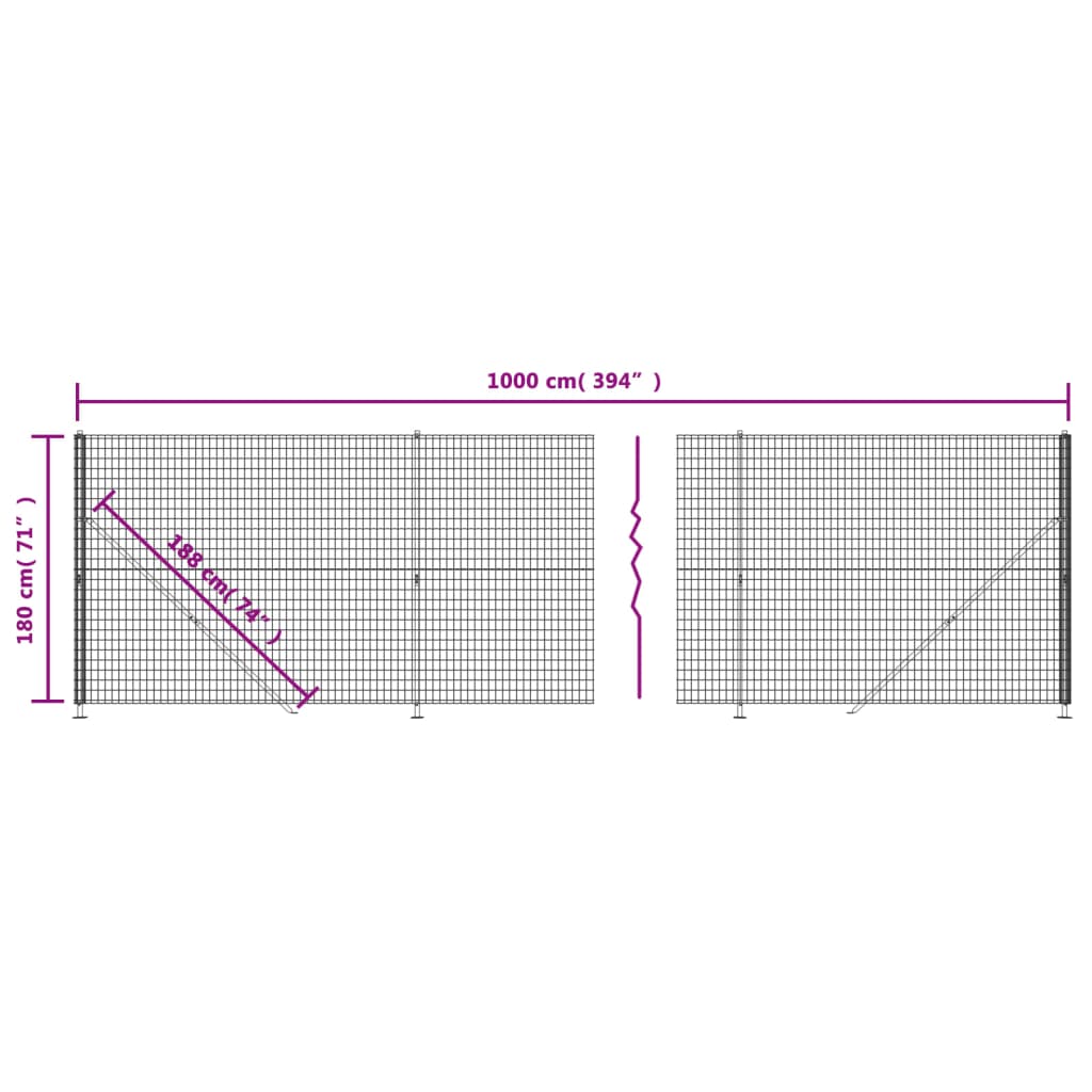 vidaXL Gard plasă de sârmă cu bordură, antracit, 1,8x10 m