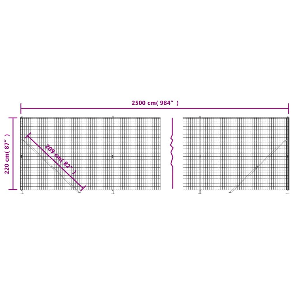 vidaXL Gard plasă de sârmă cu bordură, antracit, 2,2x25 m
