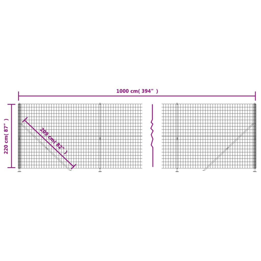 vidaXL Gard plasă de sârmă cu bordură, antracit, 2,2x10 m