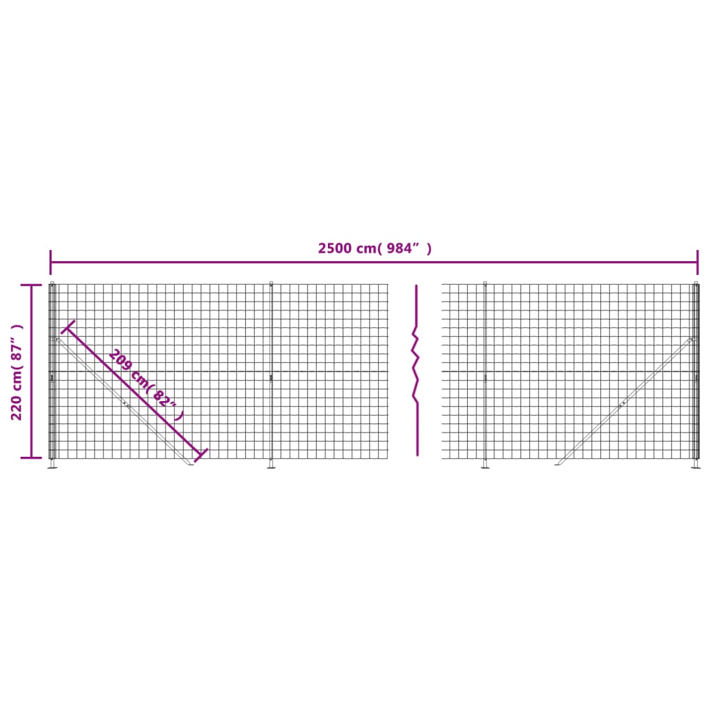 vidaXL Gard plasă de sârmă cu bordură, antracit, 2,2x25 m