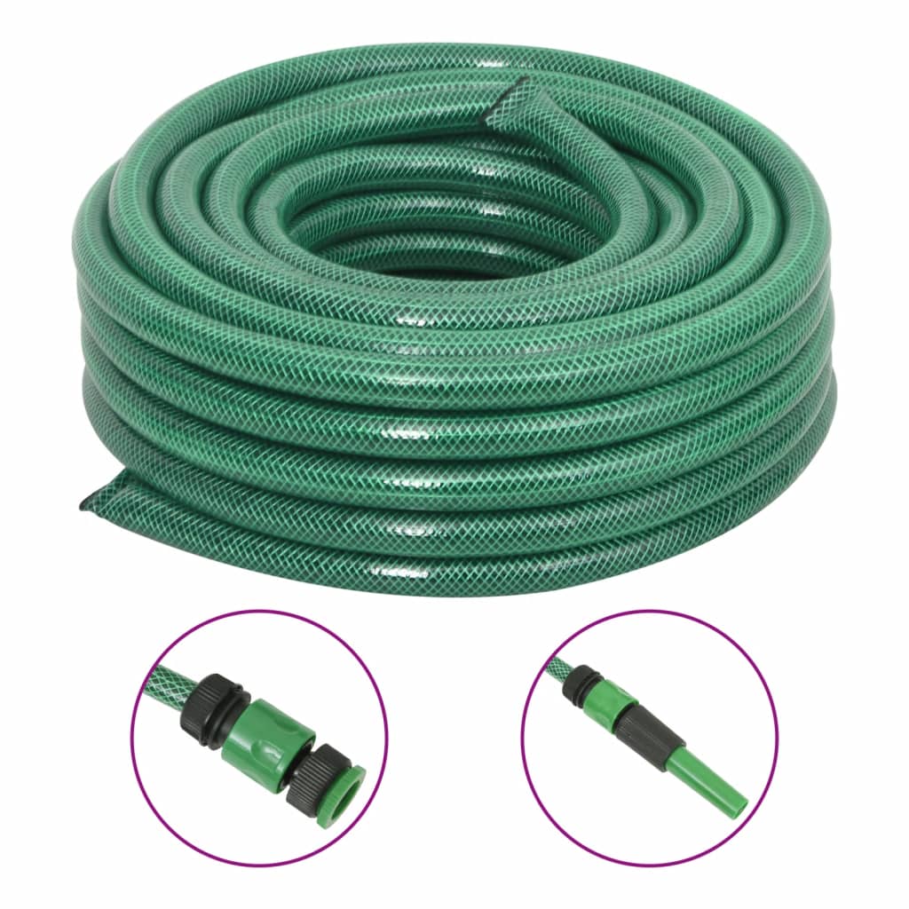 vidaXL Furtun de grădină cu set de racorduri, verde, 0,75", 30 m, PVC vidaXL Furtun de grădină cu set de racorduri, verde, 0,75", 30 m, PVC