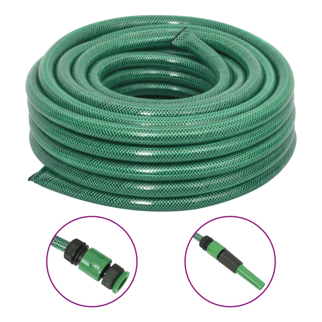 vidaXL Furtun de grădină cu set de racorduri, verde, 0,75", 50 m, PVC vidaXL Furtun de grădină cu set de racorduri, verde, 0,75", 50 m, PVC
