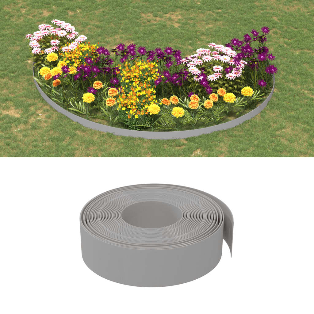 vidaXL Bordură de grădină, gri, 10 m 15 cm, polietilenă vidaXL Bordură de grădină, gri, 10 m 15 cm, polietilenă