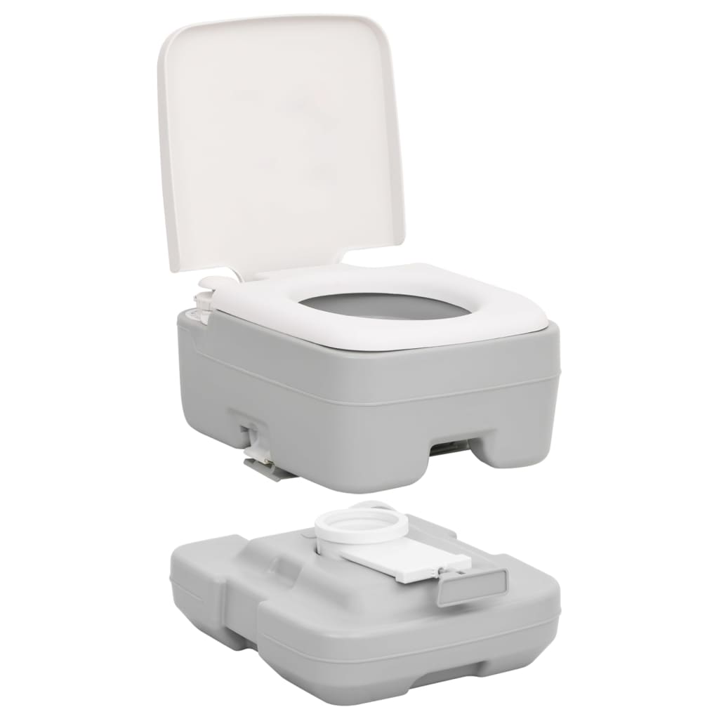 vidaXL Toaletă portabilă de camping, gri și alb, 10+10 L, HDPE vidaXL Toaletă portabilă de camping, gri și alb, 10+10 L, HDPE