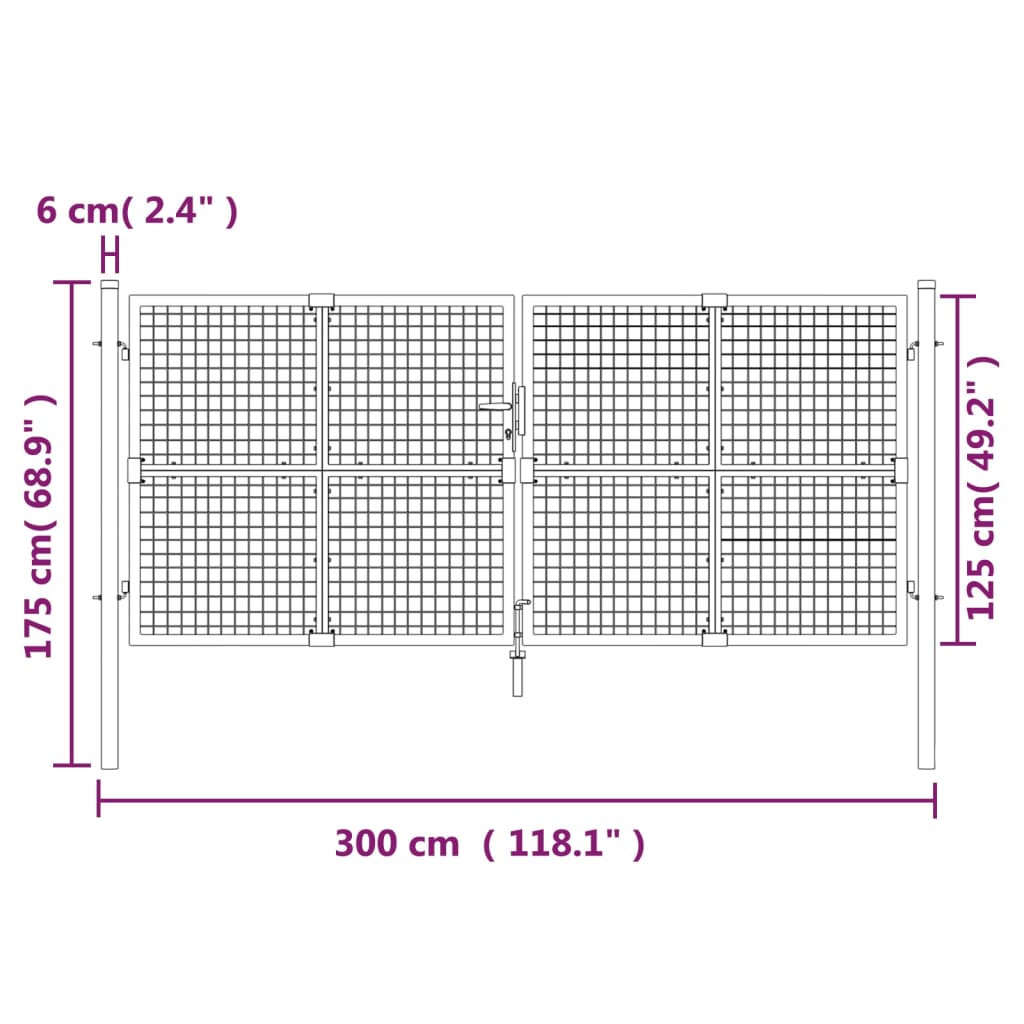 vidaXL Poartă de grădină din plasă antracit 300x175 cm oțel galvanizat vidaXL Poartă de grădină din plasă antracit 300x175 cm oțel galvanizat