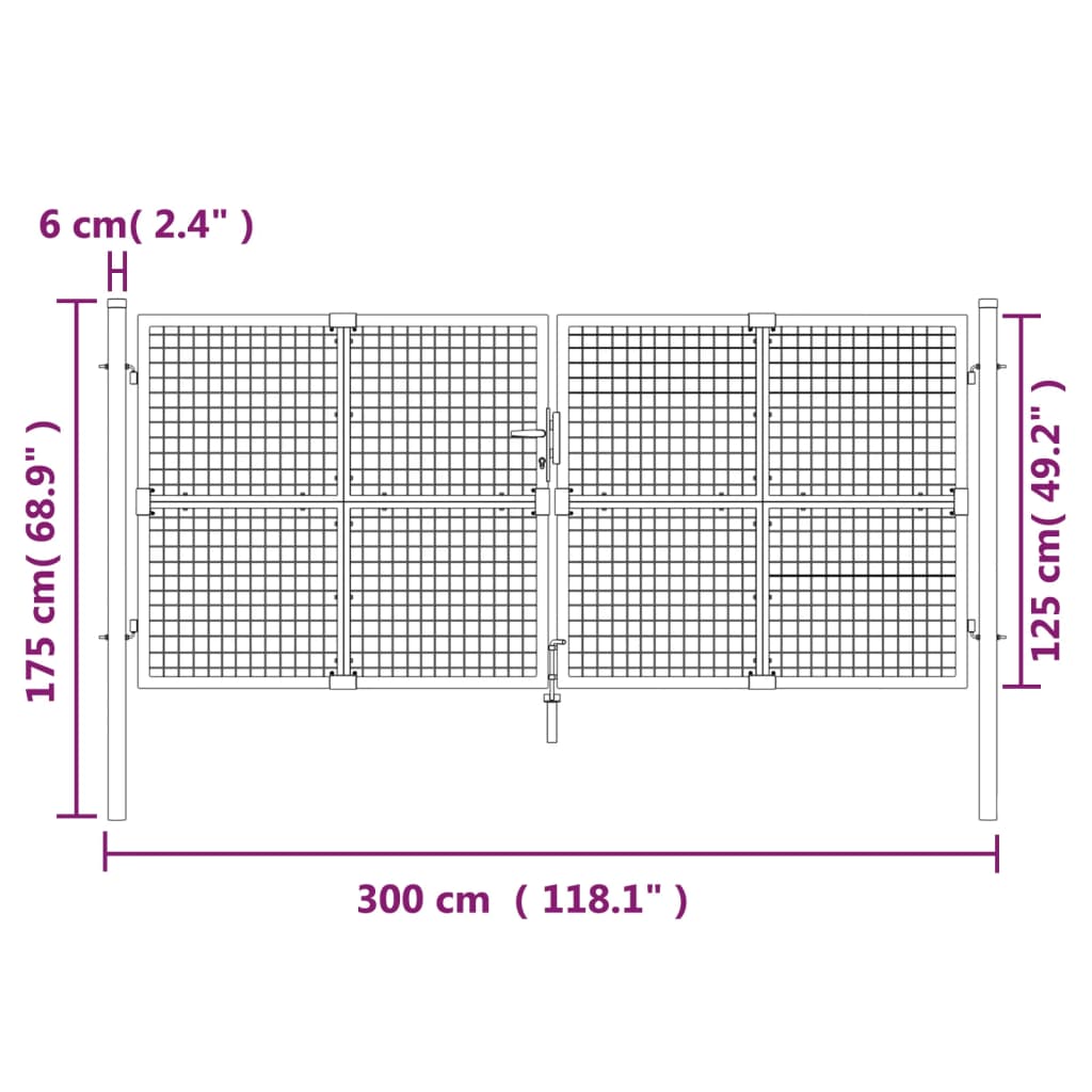 vidaXL Poartă de grădină din plasă argintie 300x175 cm oțel galvanizat