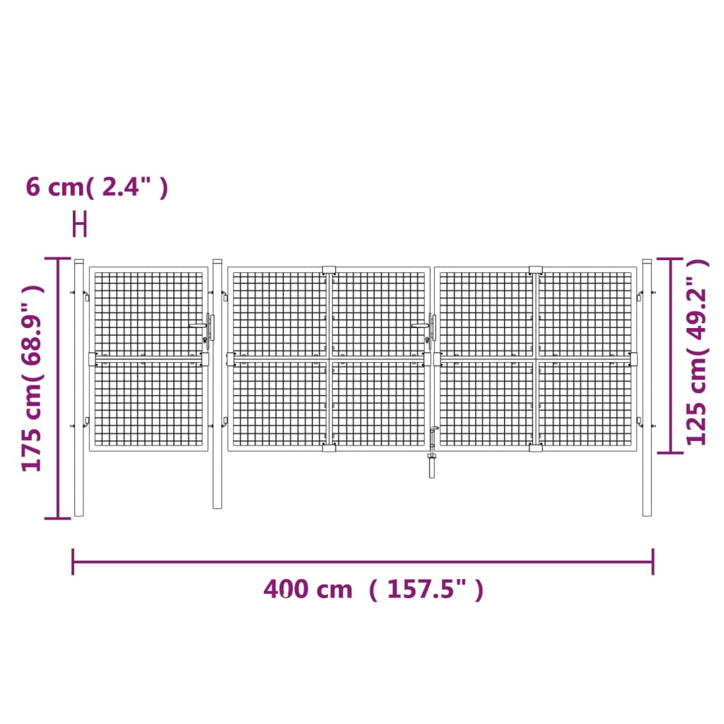 vidaXL Poartă de grădină din plasă argintie 400x175 cm oțel galvanizat