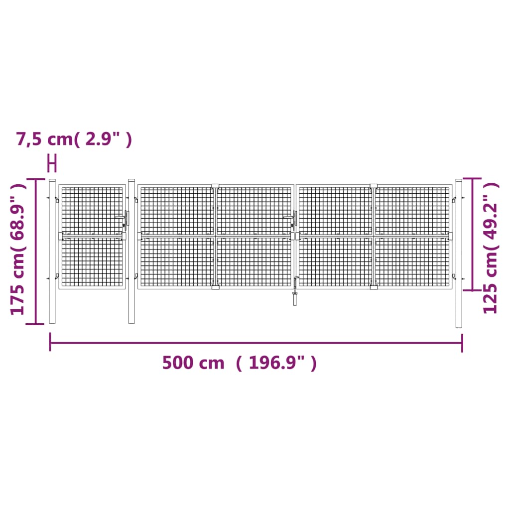 vidaXL Poartă de grădină din plasă argintie 500x175 cm oțel galvanizat vidaXL Poartă de grădină din plasă argintie 500x175 cm oțel galvanizat