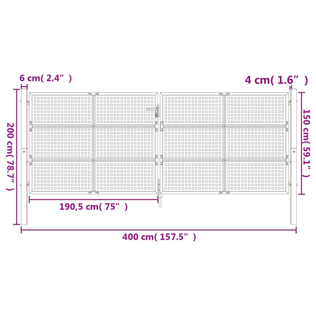vidaXL Poartă pentru grădină, antracit, 400x150 cm, oțel vidaXL Poartă pentru grădină, antracit, 400x150 cm, oțel