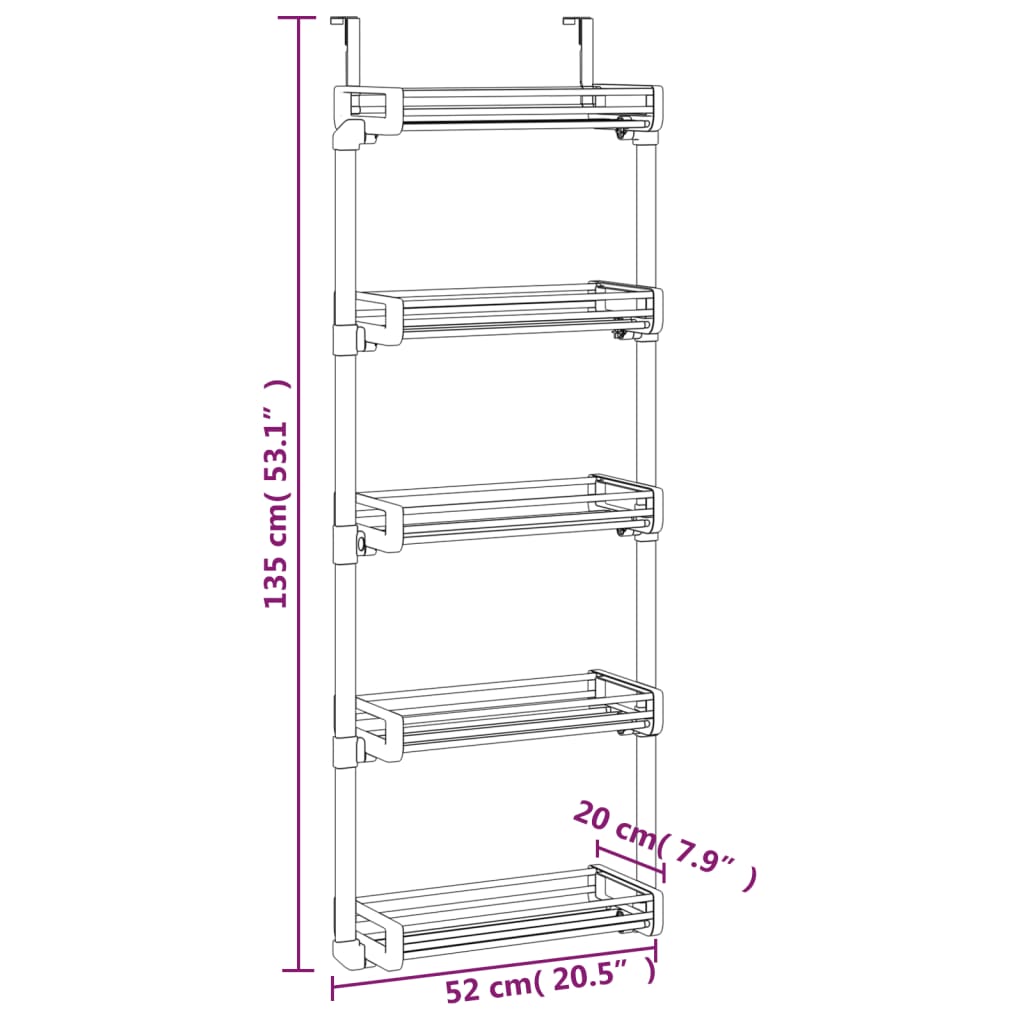vidaXL Organizator pentru ușă cu 5 rafturi 52x20x135 cm aluminiu