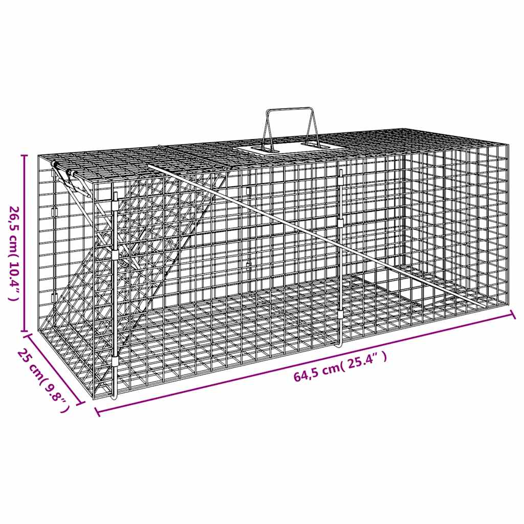 vidaXL Capcană pentru animale 64,5x25x26,5 cm, fier galvanizat vidaXL Capcană pentru animale 64,5x25x26,5 cm, fier galvanizat