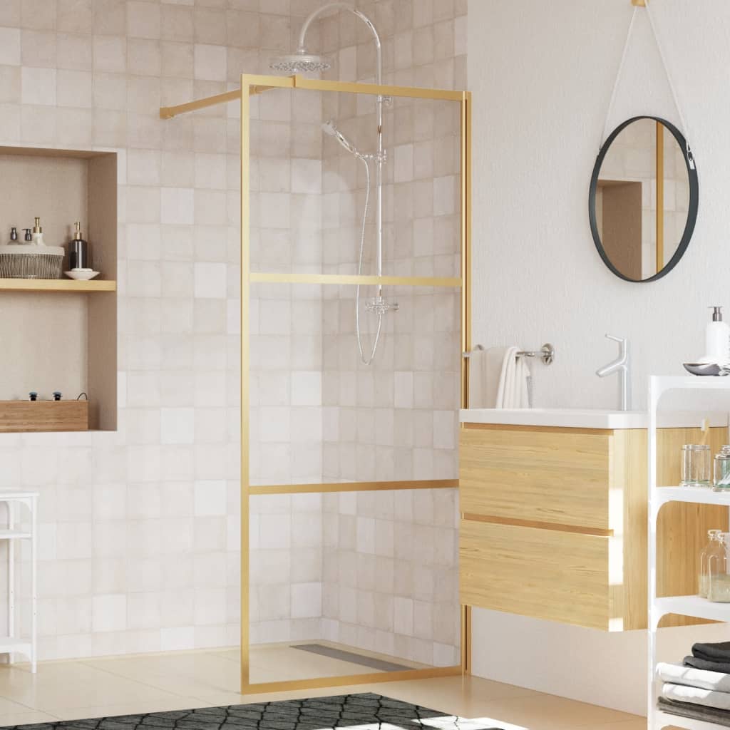 vidaXL Paravan de duș walk-in auriu, 90x195 cm sticlă ESG transparentă vidaXL Paravan de duș walk-in auriu, 90x195 cm sticlă ESG transparentă