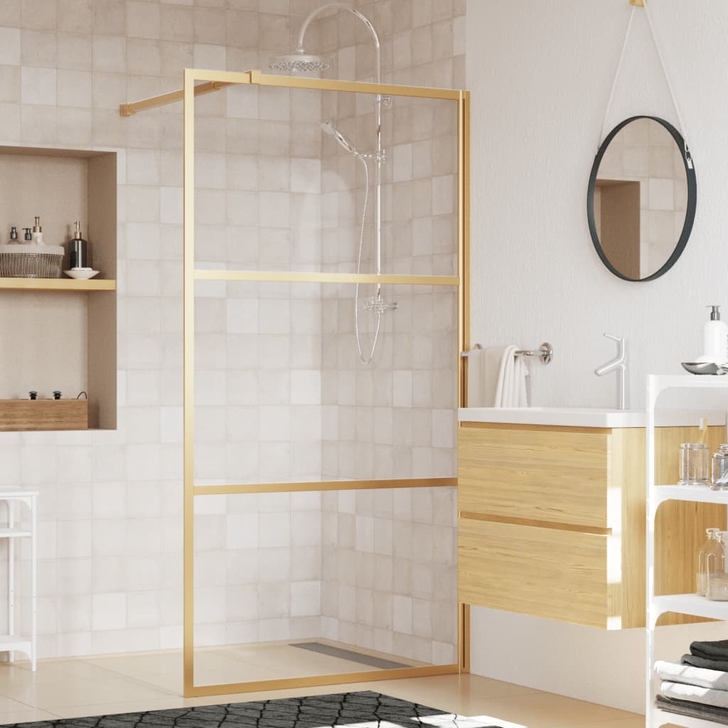 vidaXL Paravan de duș walk-in auriu 115x195 cm sticlă ESG transparentă vidaXL Paravan de duș walk-in auriu 115x195 cm sticlă ESG transparentă