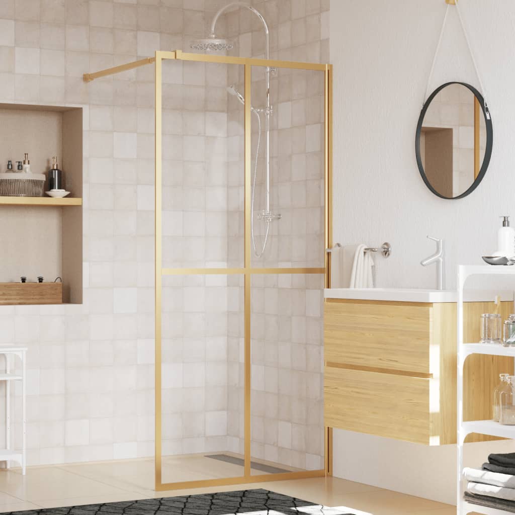 vidaXL Paravan de duș walk-in auriu, 90x195 cm sticlă ESG transparentă vidaXL Paravan de duș walk-in auriu, 90x195 cm sticlă ESG transparentă