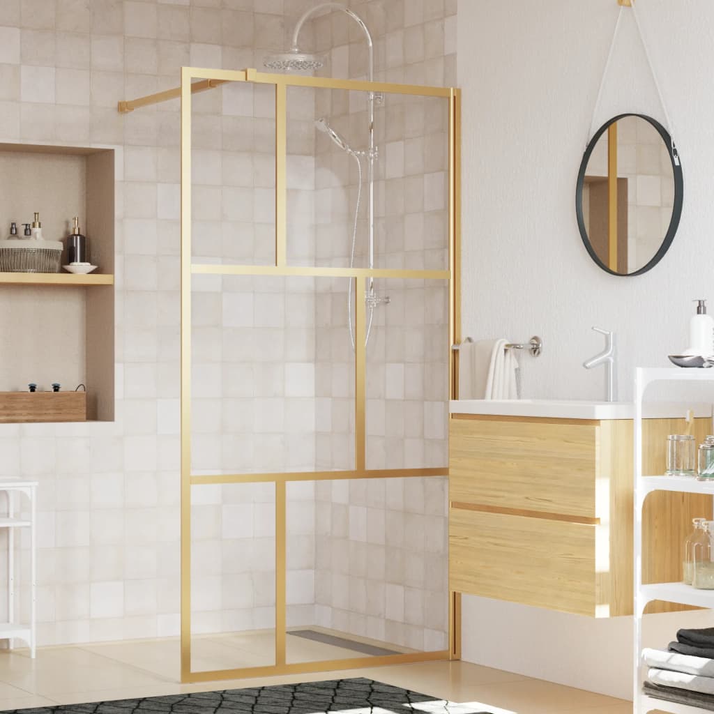 vidaXL Paravan de duș walk-in auriu 115x195 cm sticlă ESG transparentă vidaXL Paravan de duș walk-in auriu 115x195 cm sticlă ESG transparentă