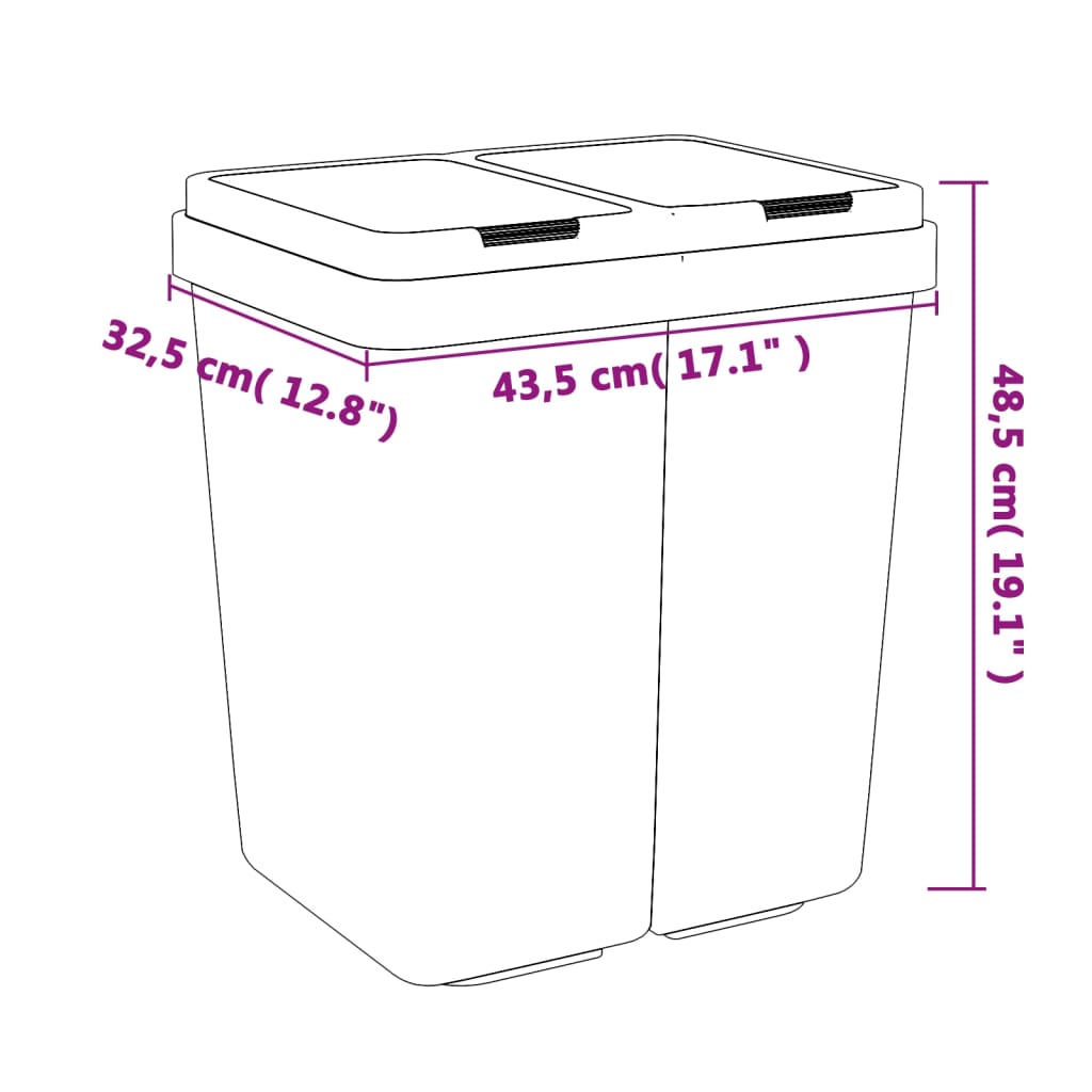 vidaXL Coș de gunoi dublu, antracit, 2x25 L vidaXL Coș de gunoi dublu, antracit, 2x25 L