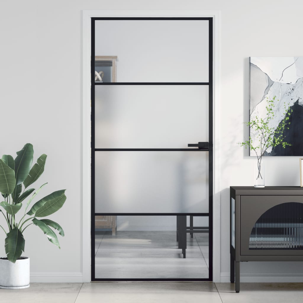 vidaXL Ușă de interior negru 93x201,5 cm sticlă securiz./aluminiu slim vidaXL Ușă de interior negru 93x201,5 cm sticlă securiz./aluminiu slim