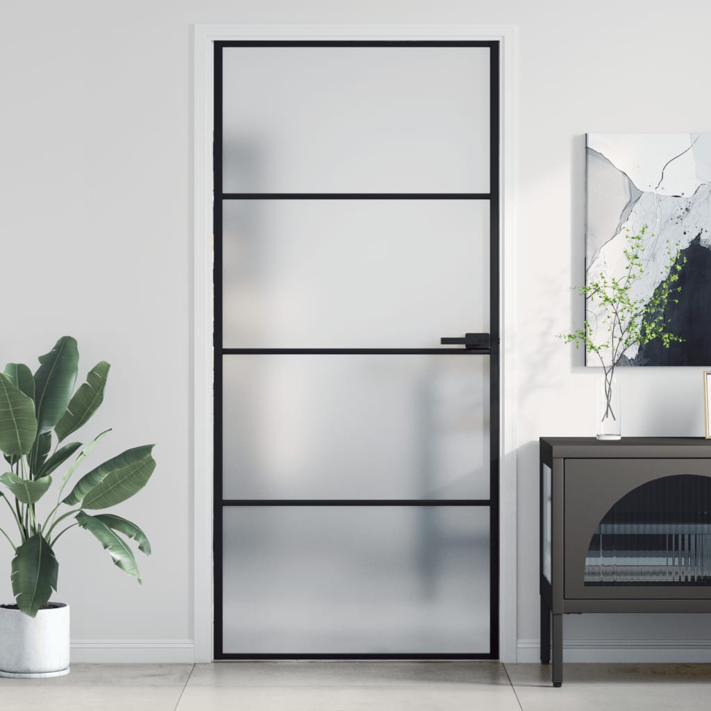 vidaXL Ușă de interior negru 93x201,5 cm sticlă securiz./aluminiu slim vidaXL Ușă de interior negru 93x201,5 cm sticlă securiz./aluminiu slim