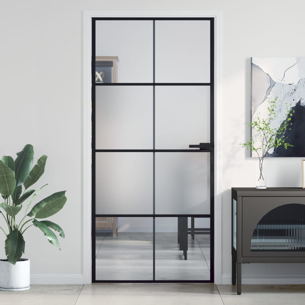 vidaXL Ușă de interior negru 93x201,5 cm sticlă securiz./aluminiu slim vidaXL Ușă de interior negru 93x201,5 cm sticlă securiz./aluminiu slim