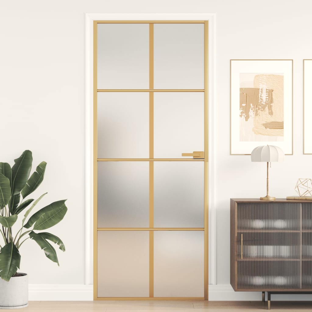 vidaXL Ușă de interior Slim auriu 83x201,5cm sticlă temperată/aluminiu vidaXL Ușă de interior Slim auriu 83x201,5cm sticlă temperată/aluminiu