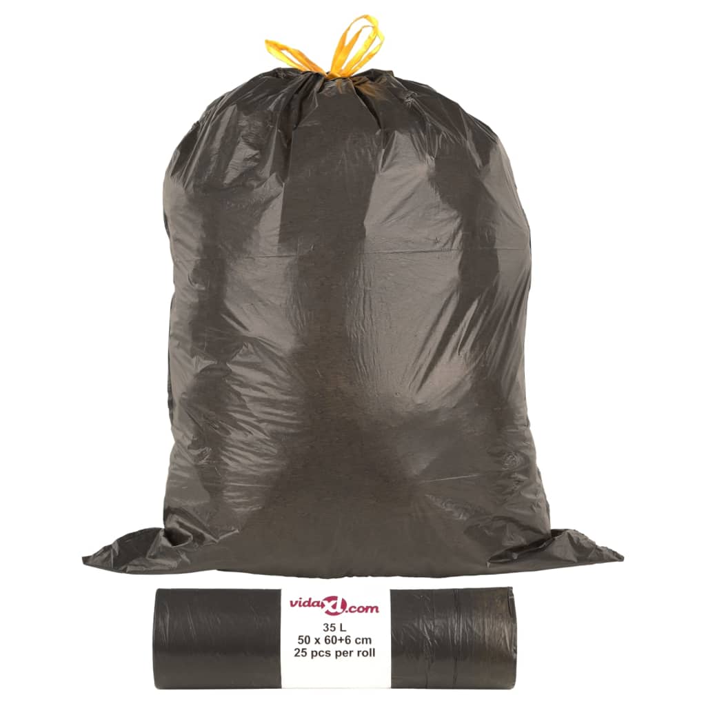 vidaXL Saci de gunoi cu șnururi 250 buc negru 35 L vidaXL Saci de gunoi cu șnururi 250 buc negru 35 L