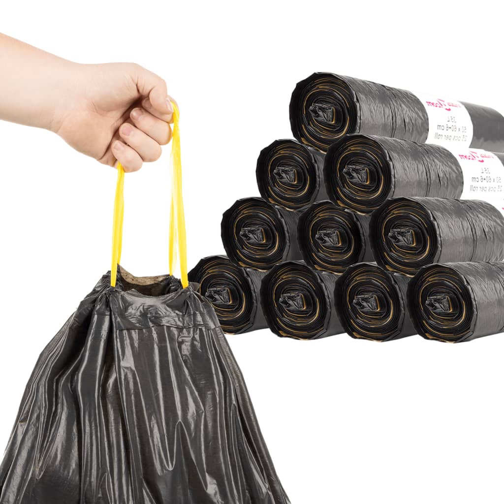 vidaXL Saci de gunoi cu șnururi 250 buc. negru 60 L vidaXL Saci de gunoi cu șnururi 250 buc. negru 60 L