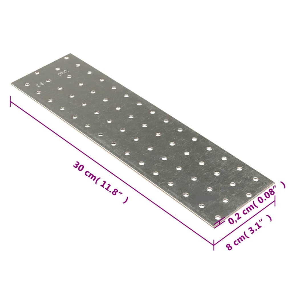 vidaXL Plăci perforate, 20 buc., 2 mm, 300x80 mm, oțel galvanizat vidaXL Plăci perforate, 20 buc., 2 mm, 300x80 mm, oțel galvanizat