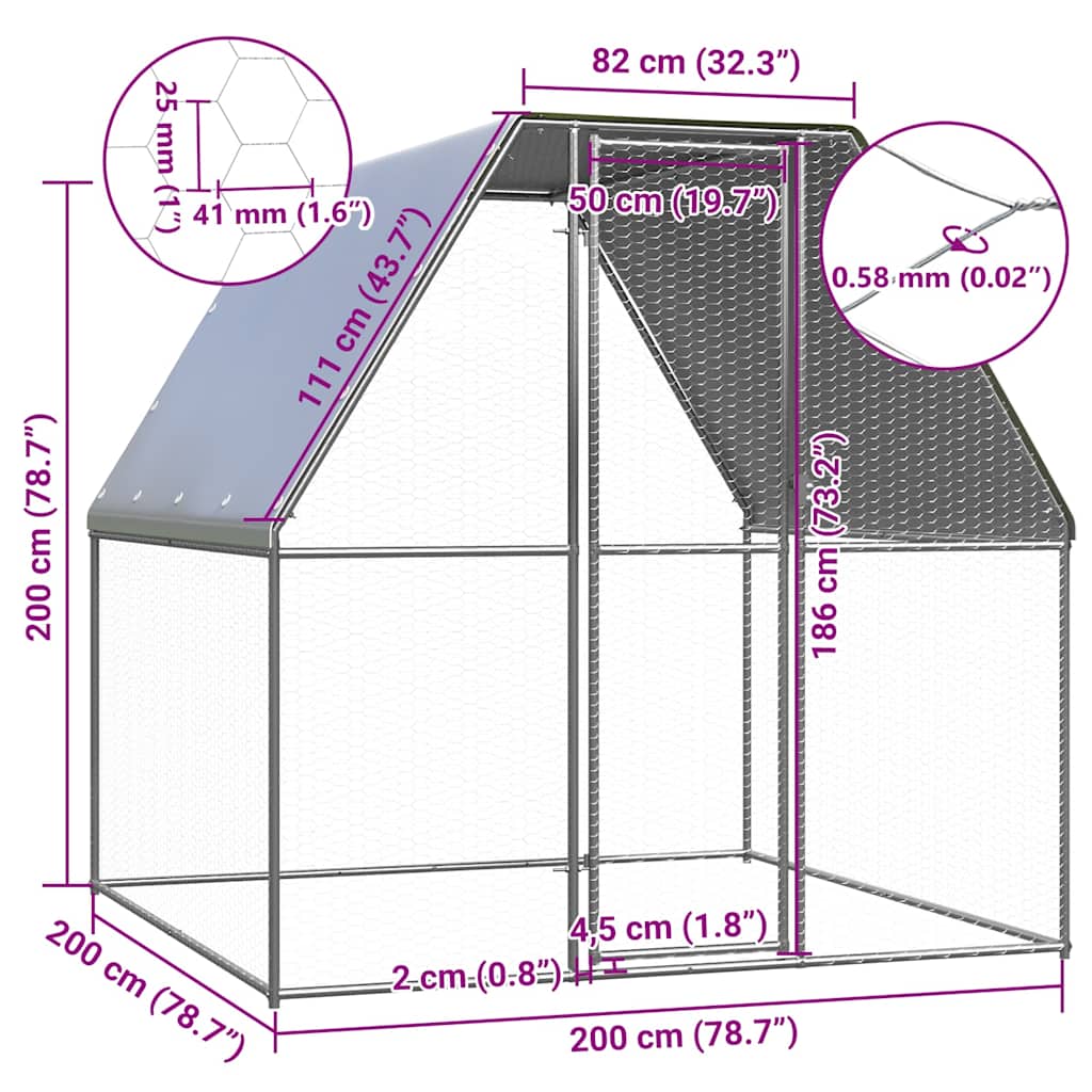 vidaXL Coteț pentru pui, argintiu și gri, 2x2x2 m, oțel galvanizat vidaXL Coteț pentru pui, argintiu și gri, 2x2x2 m, oțel galvanizat