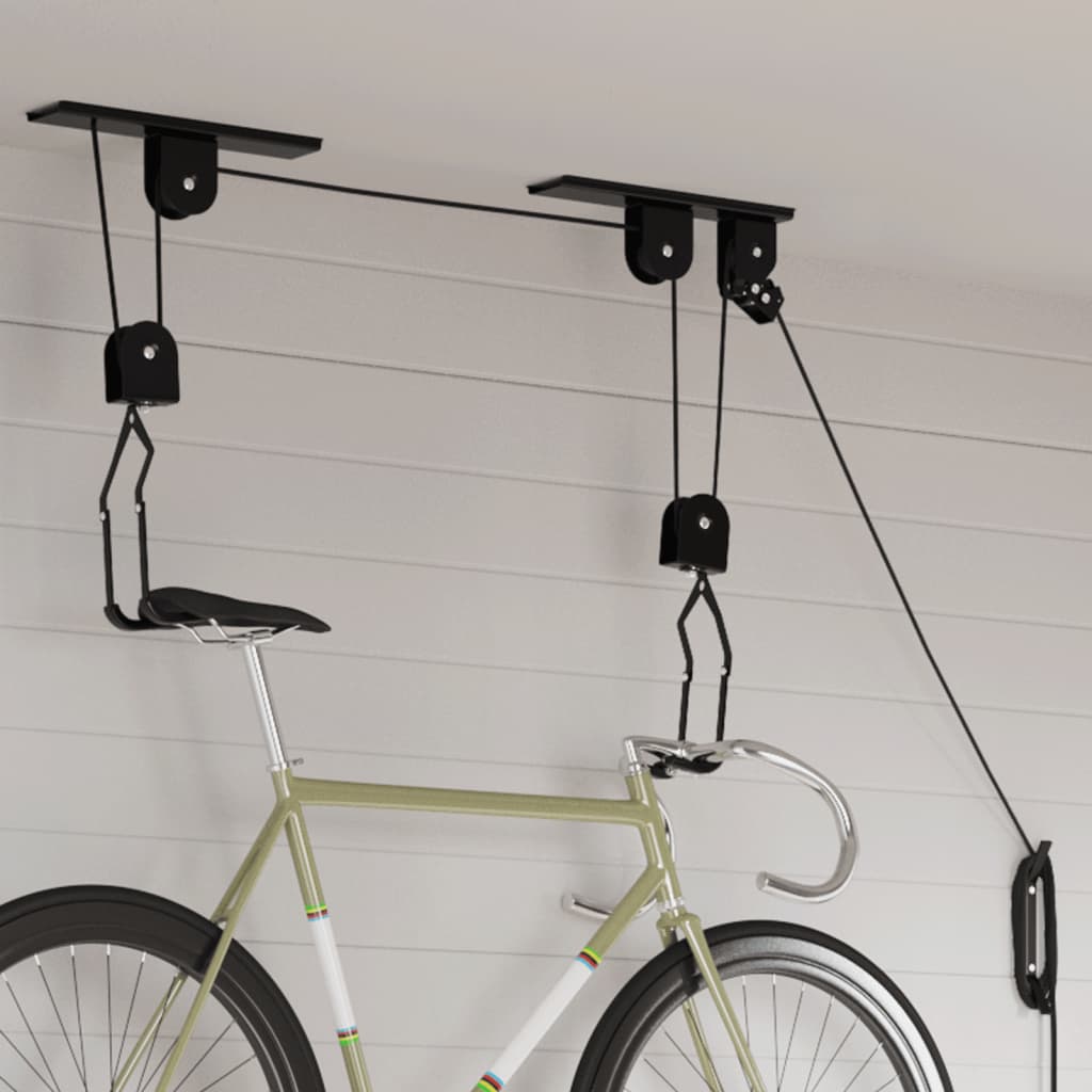 vidaXL Palanuri pentru biciclete cu suport pe tavan, 2 buc., 20 kg vidaXL Palanuri pentru biciclete cu suport pe tavan, 2 buc., 20 kg