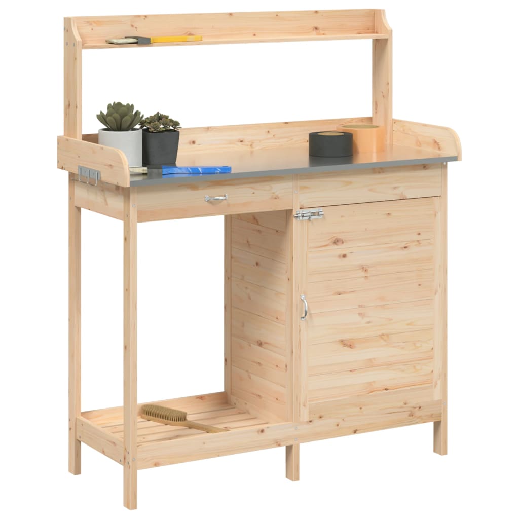 vidaXL Masă de plantare cu dulap, 110,5x45x124,5 cm lemn masiv brad vidaXL Masă de plantare cu dulap, 110,5x45x124,5 cm lemn masiv brad