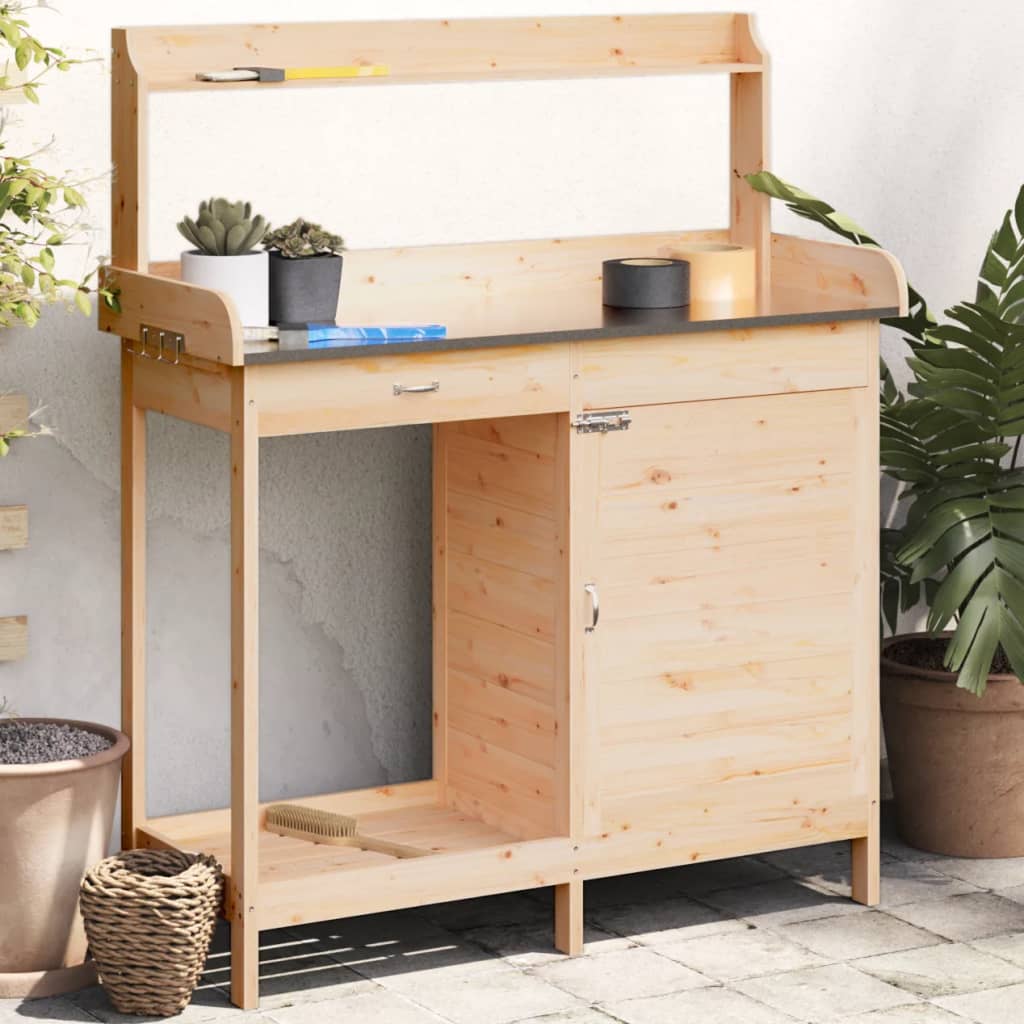 vidaXL Masă de plantare cu dulap, 110,5x45x124,5 cm lemn masiv brad vidaXL Masă de plantare cu dulap, 110,5x45x124,5 cm lemn masiv brad