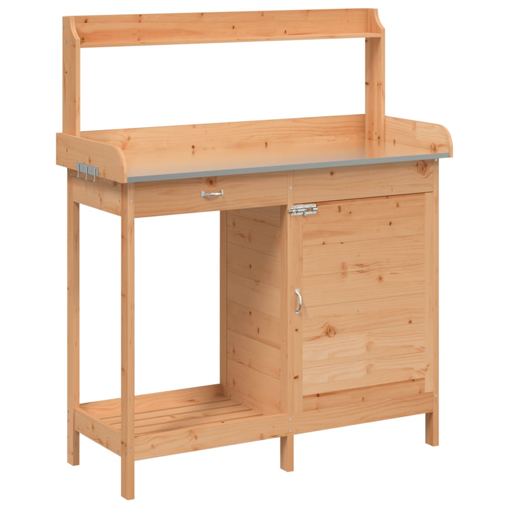 vidaXL Masă plantare cu dulap, maro, 110,5x45x124,5 cm lemn masiv brad vidaXL Masă plantare cu dulap, maro, 110,5x45x124,5 cm lemn masiv brad