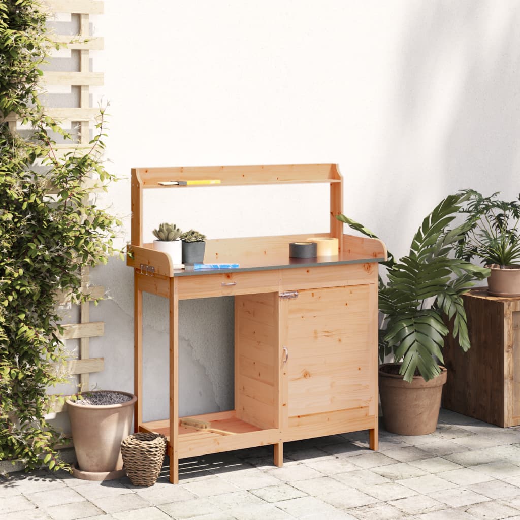 vidaXL Masă plantare cu dulap, maro, 110,5x45x124,5 cm lemn masiv brad vidaXL Masă plantare cu dulap, maro, 110,5x45x124,5 cm lemn masiv brad