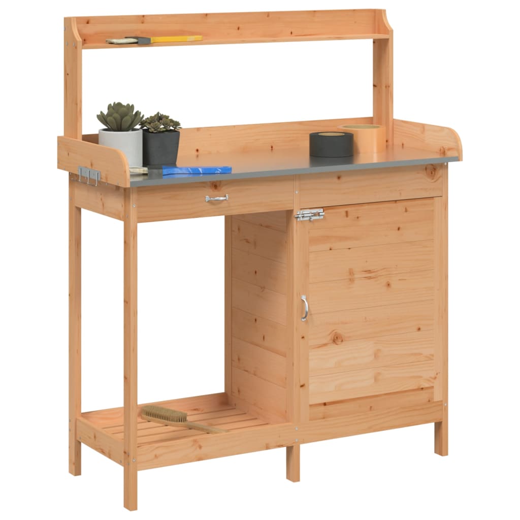 vidaXL Masă plantare cu dulap, maro, 110,5x45x124,5 cm lemn masiv brad vidaXL Masă plantare cu dulap, maro, 110,5x45x124,5 cm lemn masiv brad