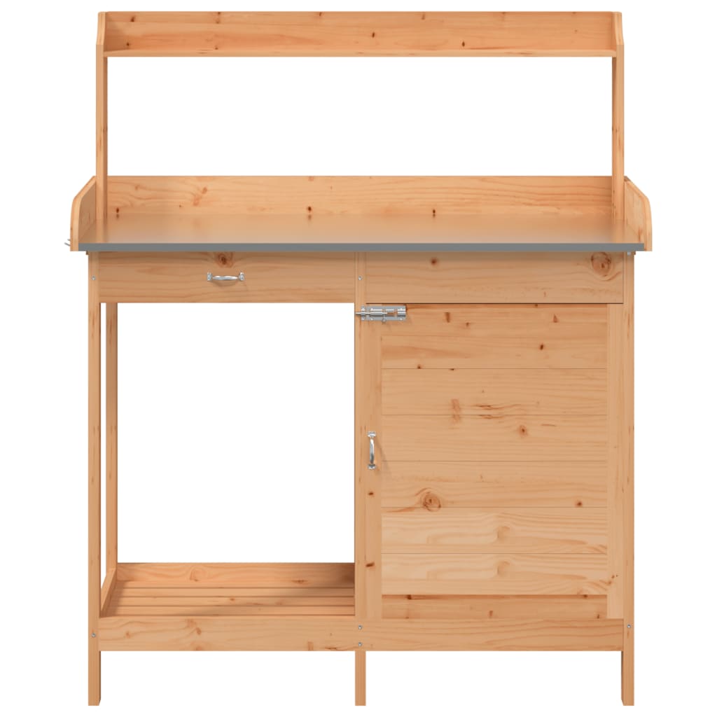 vidaXL Masă plantare cu dulap, maro, 110,5x45x124,5 cm lemn masiv brad vidaXL Masă plantare cu dulap, maro, 110,5x45x124,5 cm lemn masiv brad