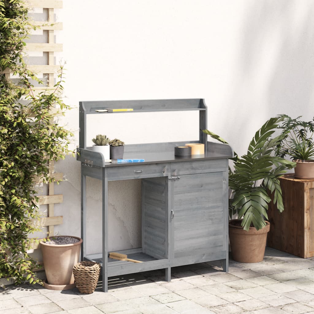 vidaXL Masă plantare cu dulap, gri, 110,5x45x124,5 cm lemn masiv brad vidaXL Masă plantare cu dulap, gri, 110,5x45x124,5 cm lemn masiv brad