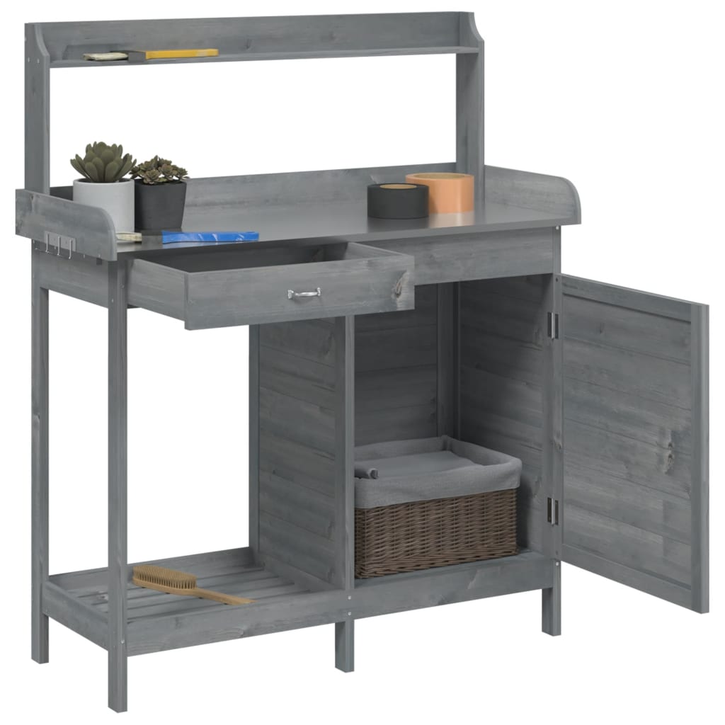 vidaXL Masă plantare cu dulap, gri, 110,5x45x124,5 cm lemn masiv brad vidaXL Masă plantare cu dulap, gri, 110,5x45x124,5 cm lemn masiv brad