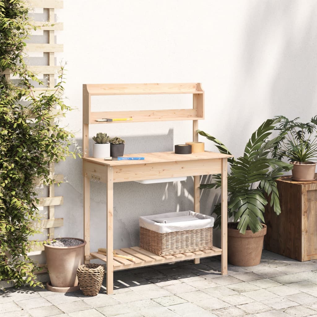 vidaXL Masă plantare cu chiuvetă, 147,5x44x139,5 cm, lemn masiv brad vidaXL Masă plantare cu chiuvetă, 147,5x44x139,5 cm, lemn masiv brad
