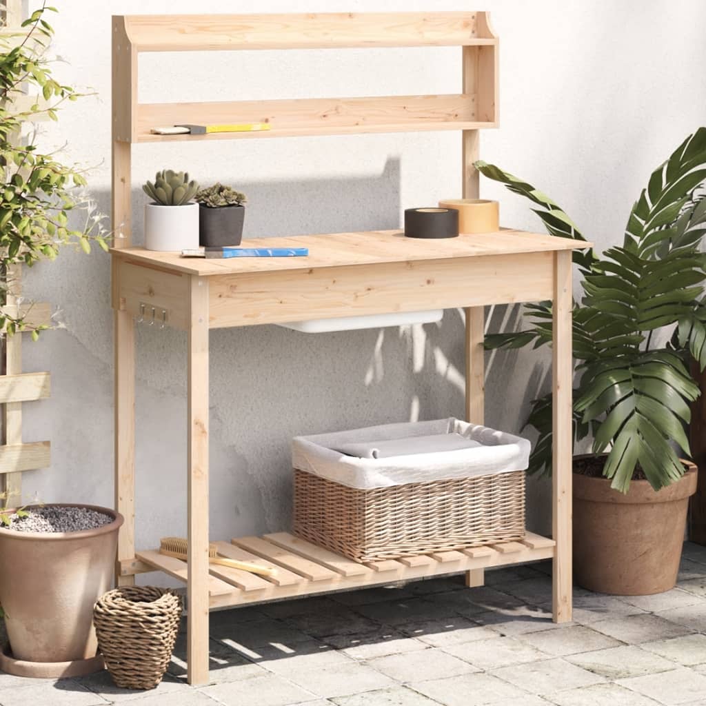 vidaXL Masă plantare cu chiuvetă, 147,5x44x139,5 cm, lemn masiv brad vidaXL Masă plantare cu chiuvetă, 147,5x44x139,5 cm, lemn masiv brad