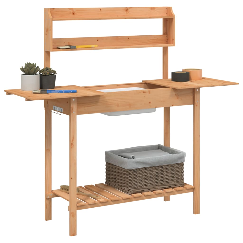 vidaXL Masă plantare cu chiuvetă maro 147,5x44x139,5cm lemn masiv brad vidaXL Masă plantare cu chiuvetă maro 147,5x44x139,5cm lemn masiv brad