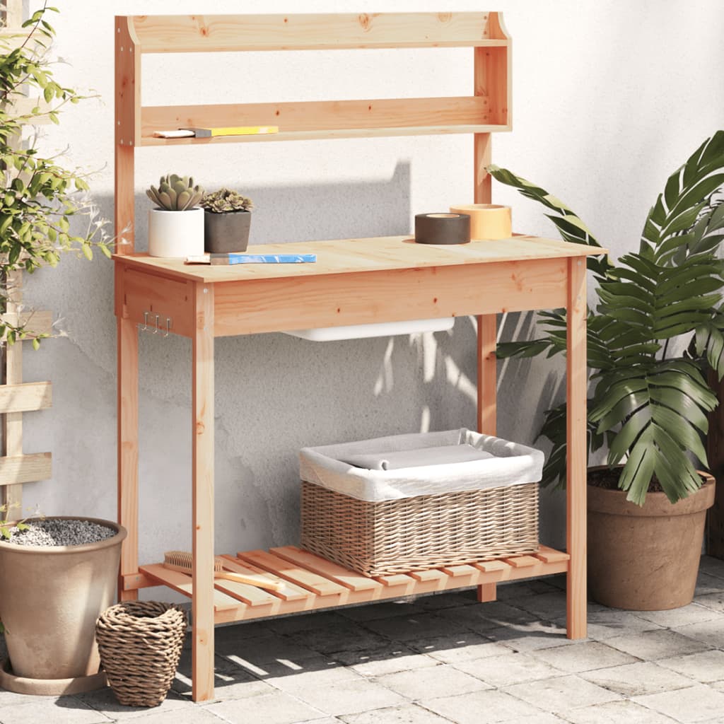 vidaXL Masă plantare cu chiuvetă maro 147,5x44x139,5cm lemn masiv brad vidaXL Masă plantare cu chiuvetă maro 147,5x44x139,5cm lemn masiv brad