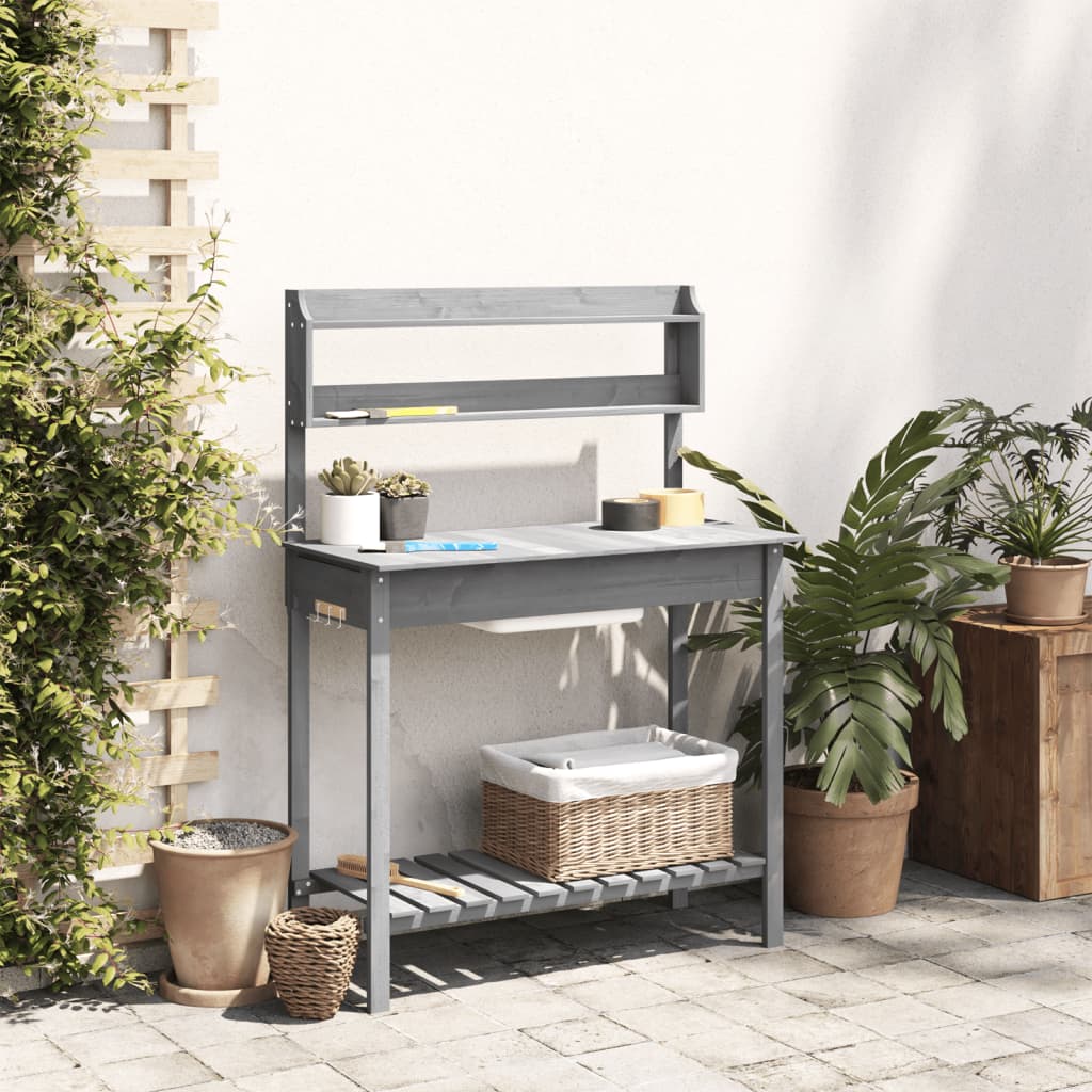 vidaXL Masă plantare cu chiuvetă gri 147,5x44x139,5cm lemn masiv brad vidaXL Masă plantare cu chiuvetă gri 147,5x44x139,5cm lemn masiv brad